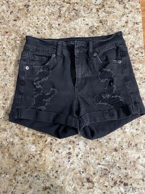 Aeropostale Black Distressed Rolled-Hem Jean Shorts
